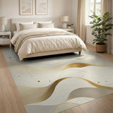ODIKA Modern Abstract Gold Wave Washable Rug - Low Pile Non-Slip Area Rug