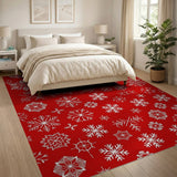 Red Snowflake Geometric Pattern Area Rug