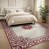 Ornate Red Persian Rug with Peacock Motifs