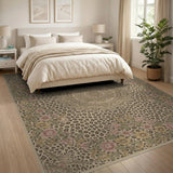 Beige Leopard Floral Medallion Area Rug