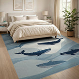 Whales Swimming Blue Teal Area Rug