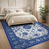 Elegant Blue White Traditional Persian Rug