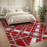 Bold Red Geometric Grid Red Area Rug