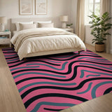 Bold Pink Teal Wavy Geometric Area Rug