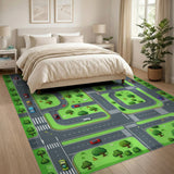 City Streets Play Rug with Cars and Trees