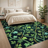 Lush Green Ivy Vine Area Rug on Black
