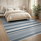 ODIKA Washable Blue and White Striped Area Rug, Low Pile Non-Slip Coastal Rug for Living Room