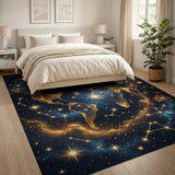 Golden Constellation World Map Area Rug