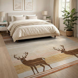 Deer Silhouette Sunset Striped Brown Tan Rug