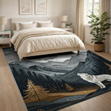 Blue and Teal Wolf Howling at Full Moon Mountain Rug