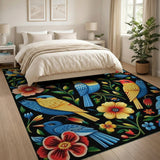 Vibrant Birds and Exotic Flowers Area Rug