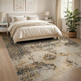 Distressed Beige Persian Medallion Area Rug