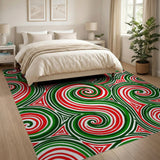 Swirling Red Green Abstract Geometric Rug