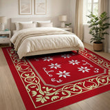 Red Persian Star Flower Rug with Gold Ornate Border