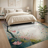 Romantic Pink Cherry Blossom Hearts Area Rug
