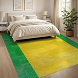 Distressed Yellow Green Border Area Rug