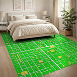 Vibrant Green Pixel Town Area Rug