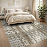 Beige Grid Plaid Geometric Area Rug