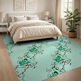 Whimsical Teal Flamingo Pattern Area Rug