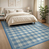Geometric Modern Blue Gingham Checkered Area Rug