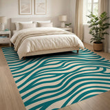 Blue and Teal Wavy Teal Wavy Abstract Area Rug