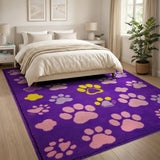 Playful Purple Paw Print Kids Area Rug