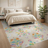 Vibrant Bird Lily Floral Cream Rug