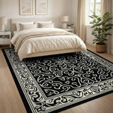 Traditional Persian Ornate Black White Persian Floral Area Rug