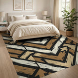 Brown Tan Distressed Chevron Geometric Rug