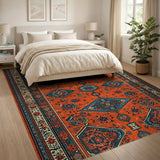 Orange Teal Persian Area Rug