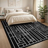 Black White Geometric Grid No. 30 Area Rug