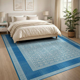 Indigo Blue Geometric Motif Area Rug