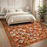 Vibrant Orange White Floral Persian Rug