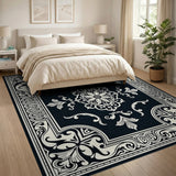 Black White Ornate Persian Area Rug