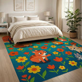 Frolicking Cartoon Kittens in Autumn Meadow Rug