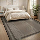Beige Grey Striped Woven Bordered Area Rug