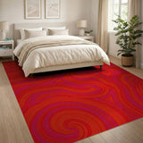Fiery Red Swirl Abstract Area Rug