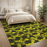 Vibrant Yellow Black Floral Pattern Area Rug
