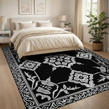 Intricate Black White Persian Motif Black and White Area Rug