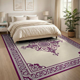 Purple Ornate Medallion Cream Area Rug