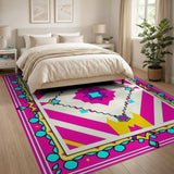 Vibrant Pink Teal Geometric Starburst Rug