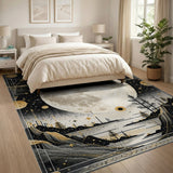 Cosmic Gold Moon Over Mountains Area Rug