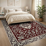 Red Traditional Persian Red Traditional Persian Area Rug with Floral Medallion