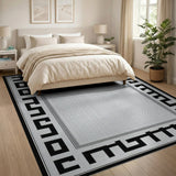 Black and White Black White Greek Key Border Area Rug