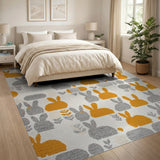 Whimsical Grey Orange Bunny Kids Area Rug