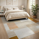 Beige and Neutral Geometric Block Area Rug