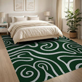 Green Emerald Green Wavy Abstract Area Rug