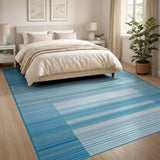 Modern Blue White Striped Area Rug