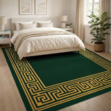 Emerald Green Gold Greek Key Border Rug