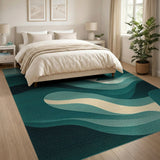 Teal Layered Mountain Wave Sunset Rug